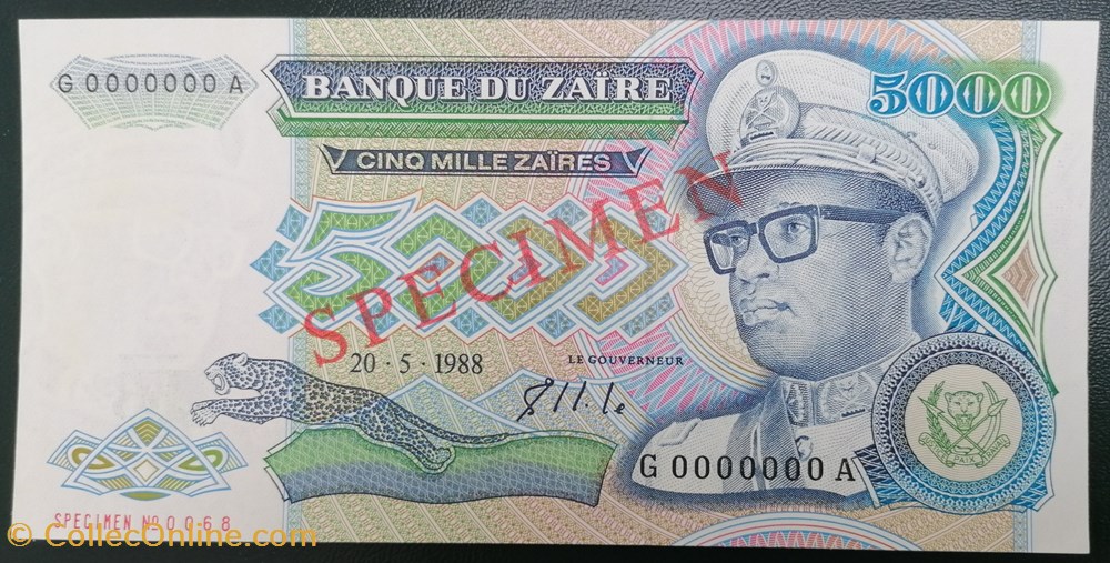 Zaïre P-037bs 5 000 zaïres 1988 billets afrique zaire p 037bs 5 000 zaires 1988