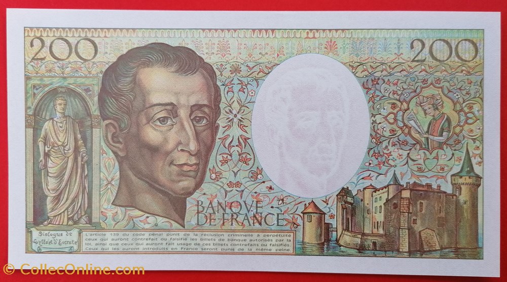 France P-155e 200 francs Montesquieu 1992 billet europe france p 155e 200 francs montesquieu 1992