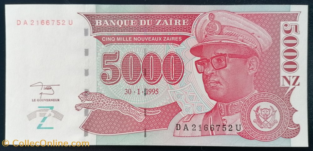 Zaïre P-069a 5 000 nouveaux zaïres 1995 billet afrique zaire p 069a 5 000 nouveaux zaires 1995