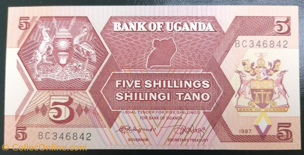 billets afrique ouganda p 027 5 shillings 1987