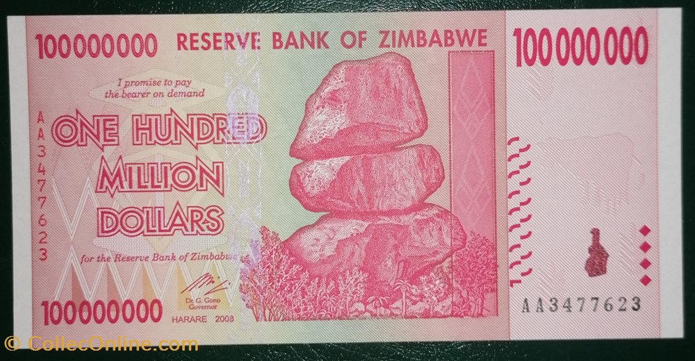 billet afrique zimbabwe p 080a 100 million dollars 2008