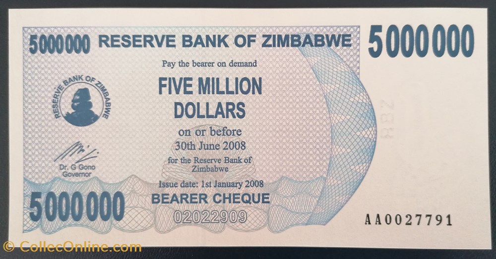 billet afrique zimbabwe p 054 10 million dollars 2008