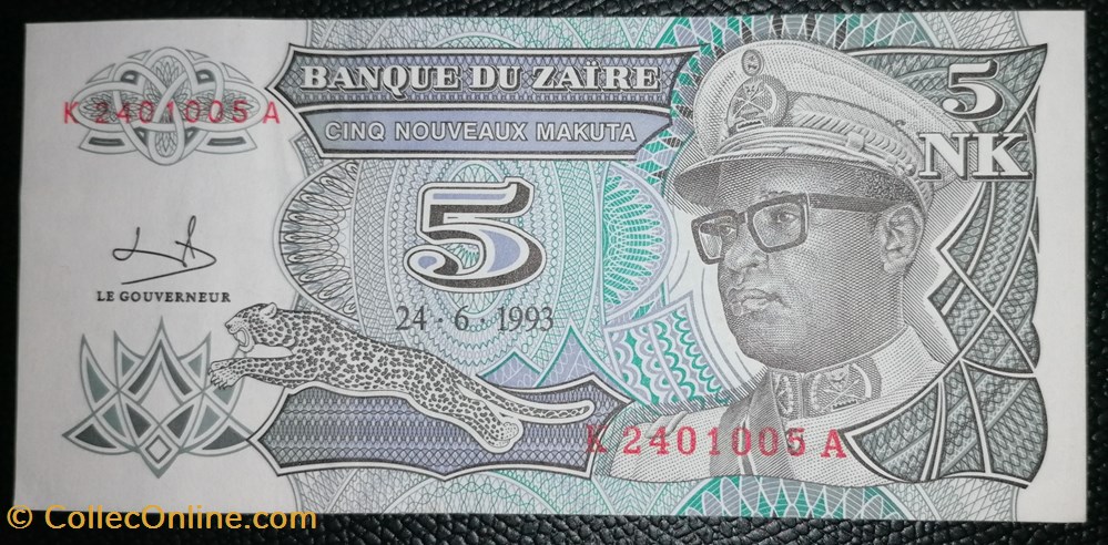billet afrique zaire p 048 5 nouveaux makuta 1993