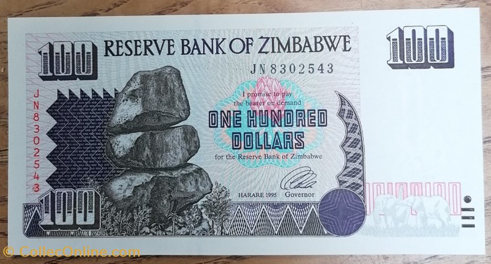 billet afrique zimbabwe p 009a 100 dollars 1995