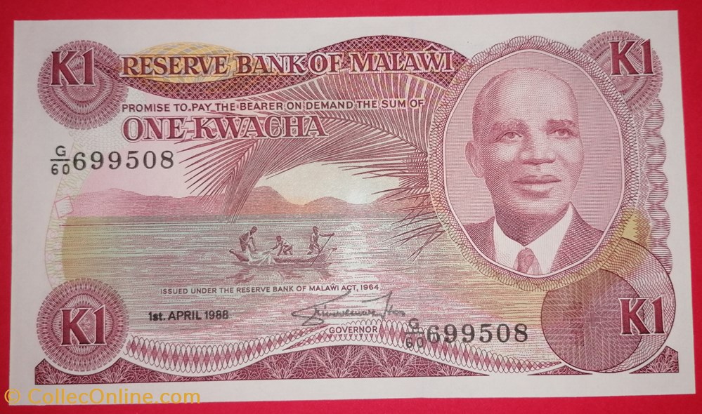 billets afrique malawi p 019b 1 kwacha 1988