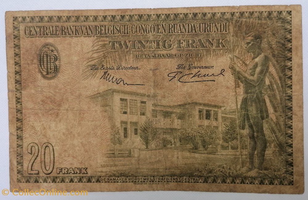 Congo Belge P-026a.1 20 francs 1953 billets afrique congo belge p 026a 1 20 francs 1953