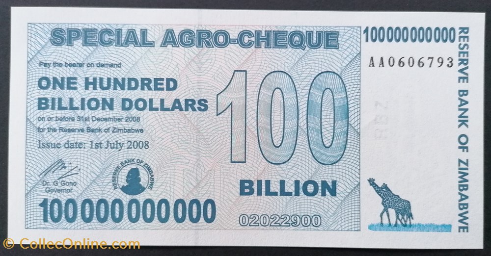 billet afrique zimbabwe p 064 100 billion dollars 2008