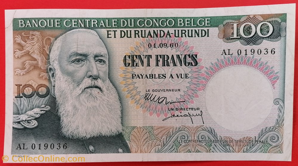 Congo belge P-033c 100 francs 1960 billet afrique congo belge p 033c 100 francs 1960