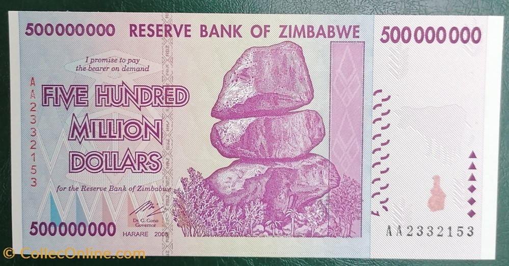 billet afrique zimbabwe p 082a 500 million dollars 2008