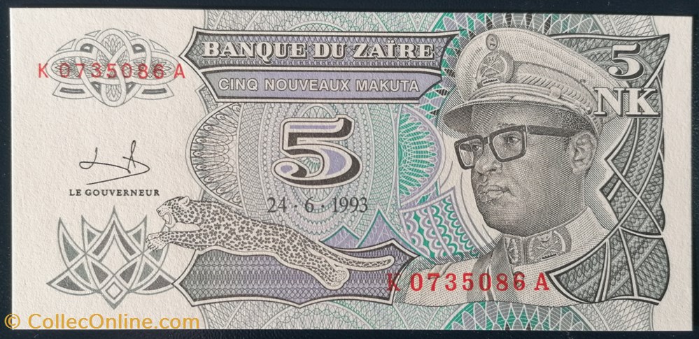 billet afrique zaire p 048 5 nouveaux makuta 1993