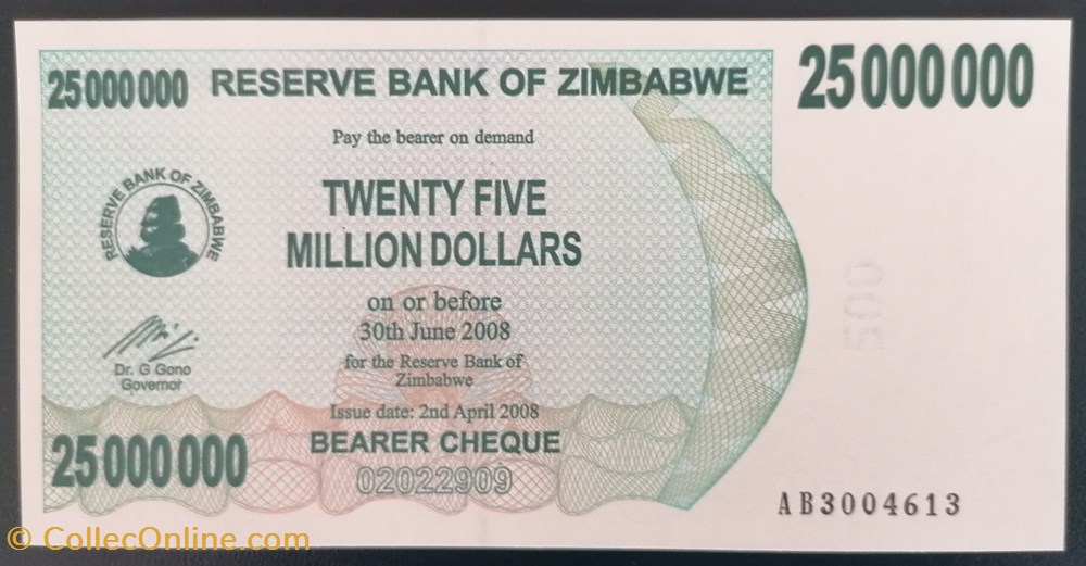 billet afrique zimbabwe p 056 25 million dollars 2008