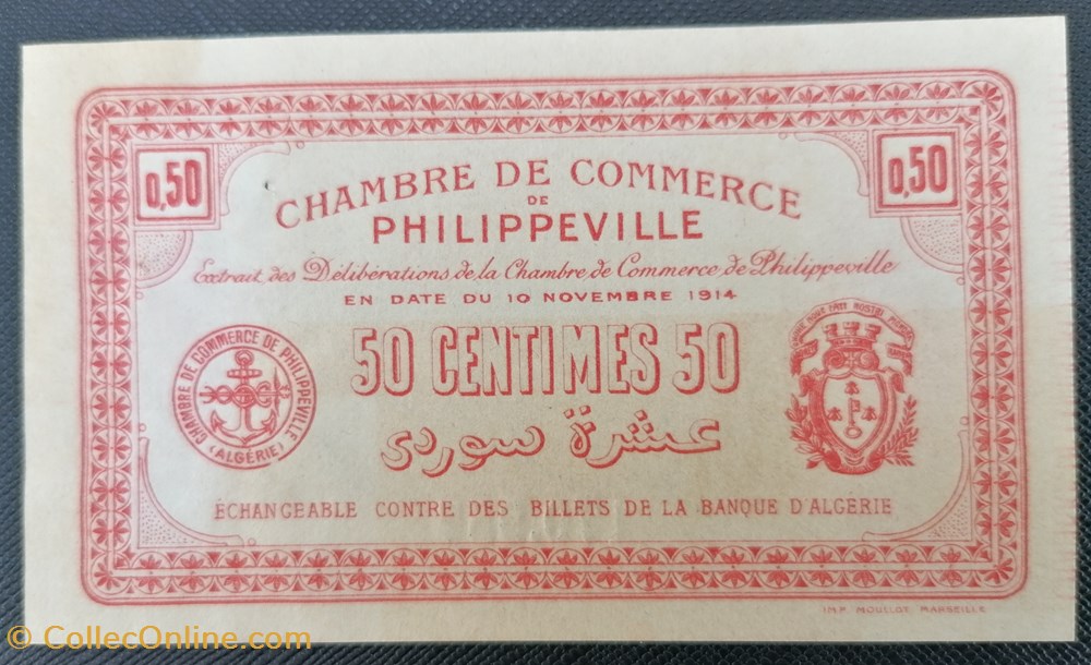 billets afrique algerie chambre de commerce philippeville jp 142 05 50 centimes 1914