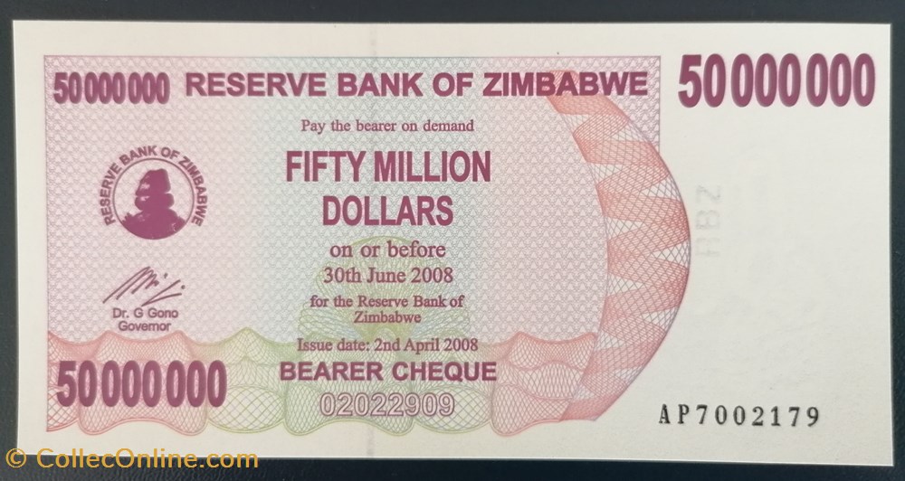 billet afrique zimbabwe p 057 50 million dollars 2008