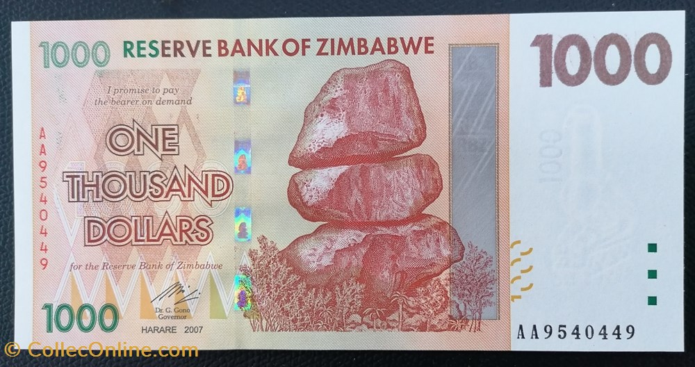 billet afrique zimbabwe p 071 1 000 dollars 2007