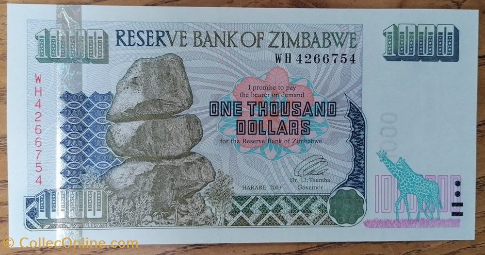 billet afrique zimbabwe p 012a 1000 dollars 2003