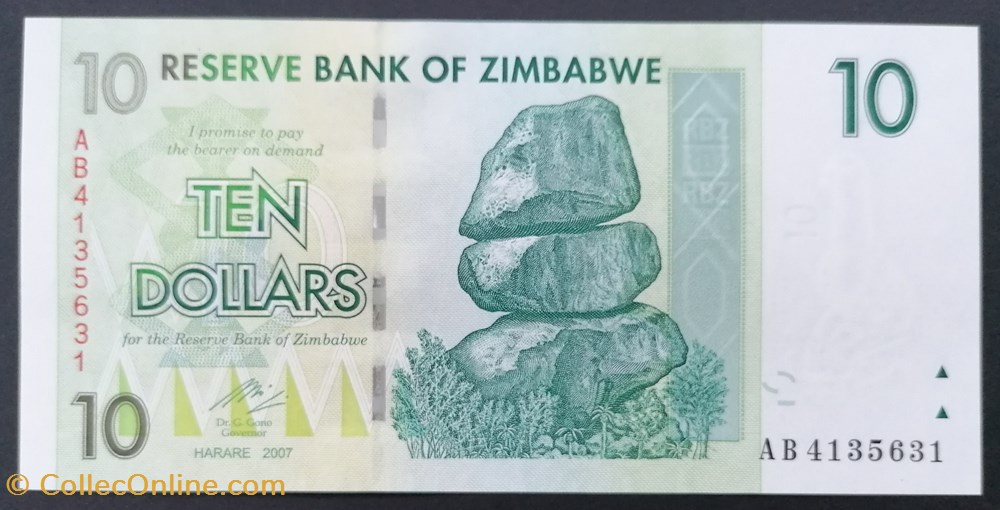 billet afrique zimbabwe p 067 10 dollars 2007