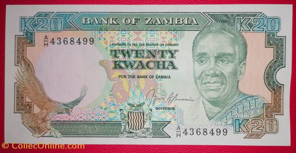 Zambie P-032b 20 Kwacha 1989 billets afrique zambie p 032b 20 kwacha 1989