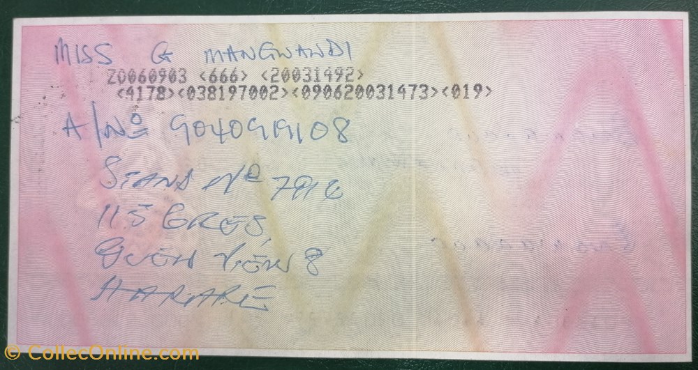 billet afrique zimbabwe p 015a 2 1000 dollars travellers cheque 2003
