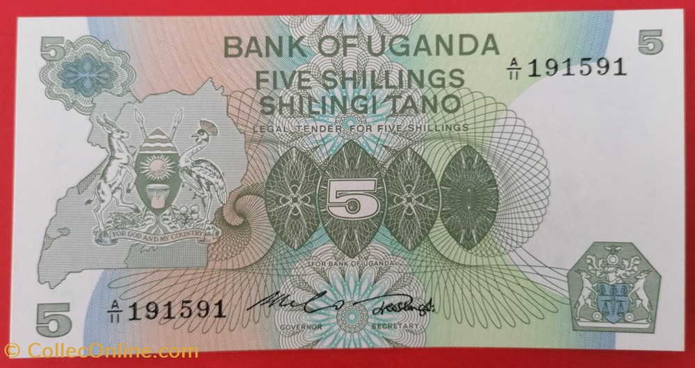 billets afrique ouganda p 015 5 shillings 1982