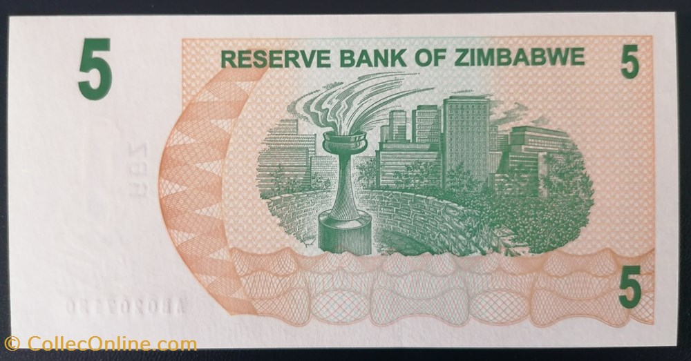 billet afrique zimbabwe p 038 5 dollars 2007