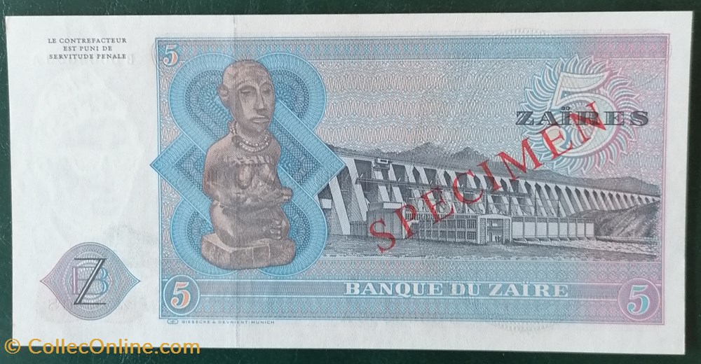 billet afrique zaire p 022as 5 zaires specimen 1979