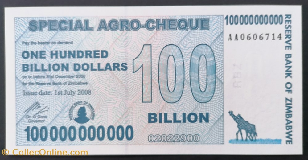 billet afrique zimbabwe p 064 100 billion dollars 2008