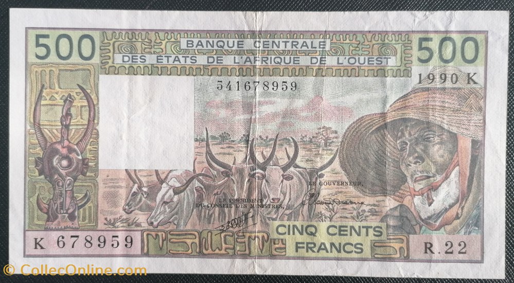 billets afrique de ouest etats p 706 kl 500 francs 1990