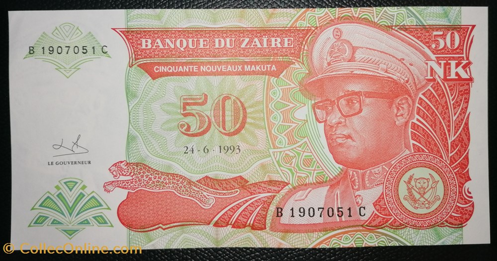 Zaïre P-051 50 nouveaux makuta 1993 billet afrique zaire p 051 50 nouveaux makuta 1993