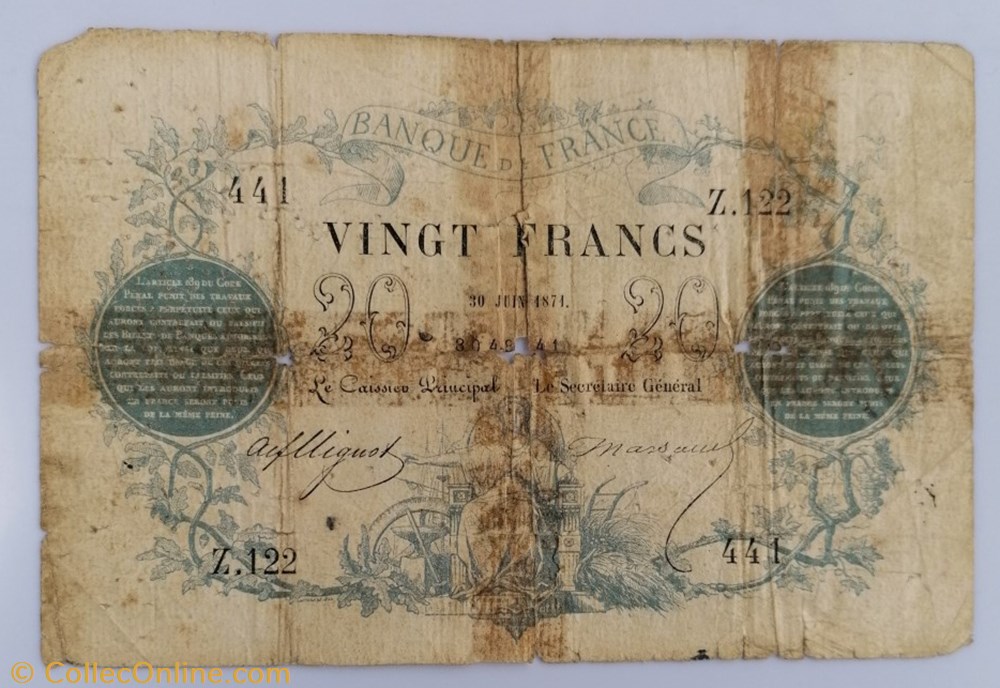 France P-055 20 francs type 1871 billets europe france p 055 20 francs type 1871