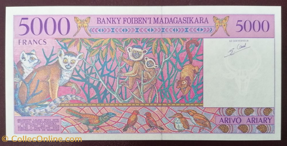 Madagascar P-078b 5 000 francs 1995 billet afrique madagascar p 078b 5 000 francs 1995