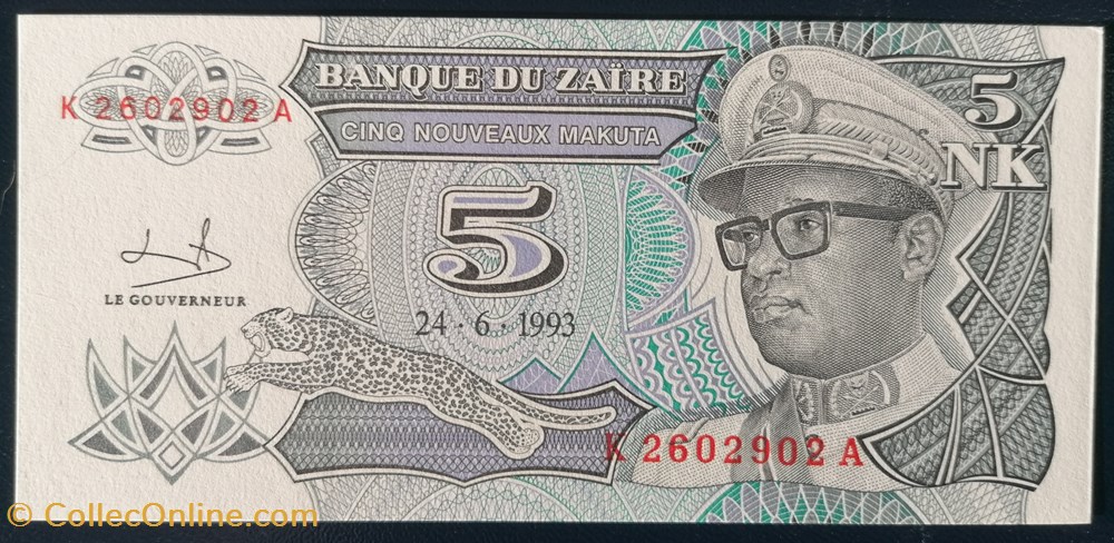 billet afrique zaire p 048 5 nouveaux makuta 1993