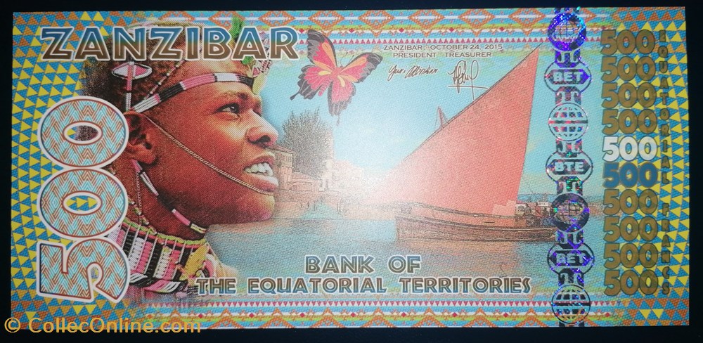 billet afrique zfantaisie 500 zanzibar banque des territoires equatoriaux 2015