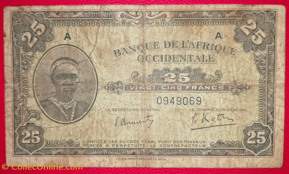 billets afrique occidentale francaise p 030a 25 francs nd1942