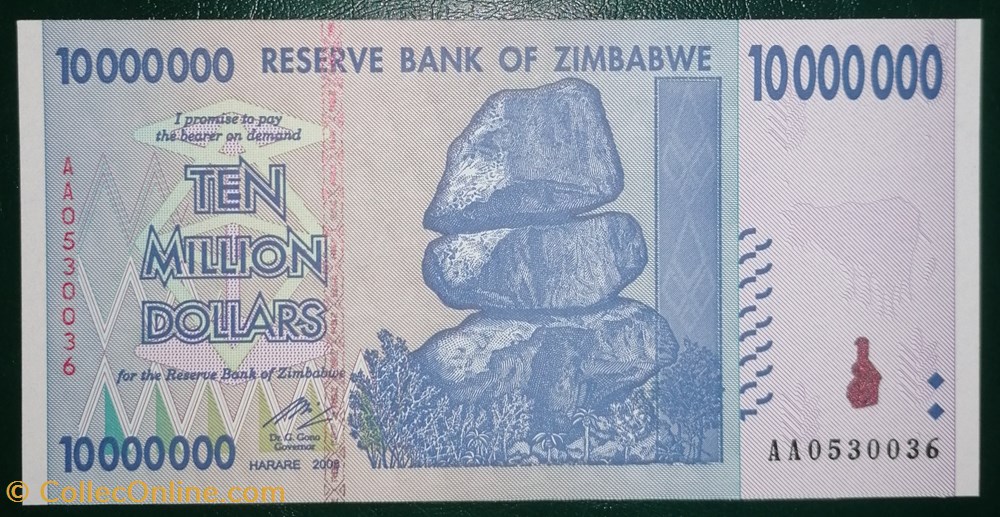 billet afrique zimbabwe p 078a 10 million dollars 2008