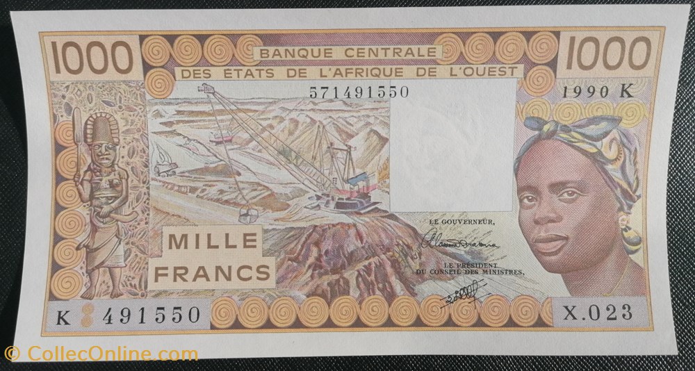 billets l afrique de ouest etats p 707 kj 1000 francs 1990