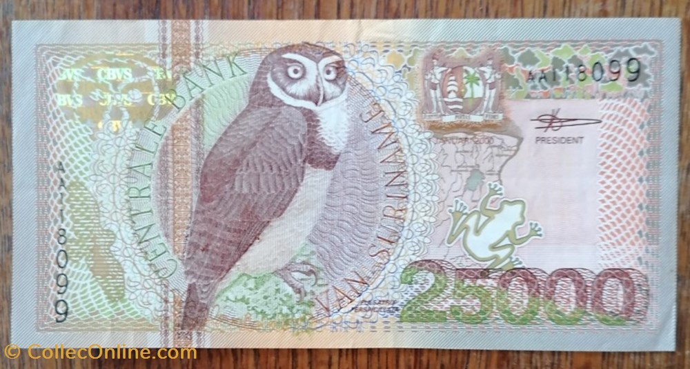 25 000 Gulden Surinam 2000 billet amerique du sud suriname 25 000 gulden surinam 2000
