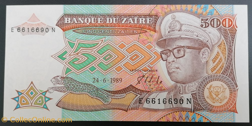 Zaïre P-034a 500 zaïres 1989 billets afrique zaire p 034a 500 zaires 1989