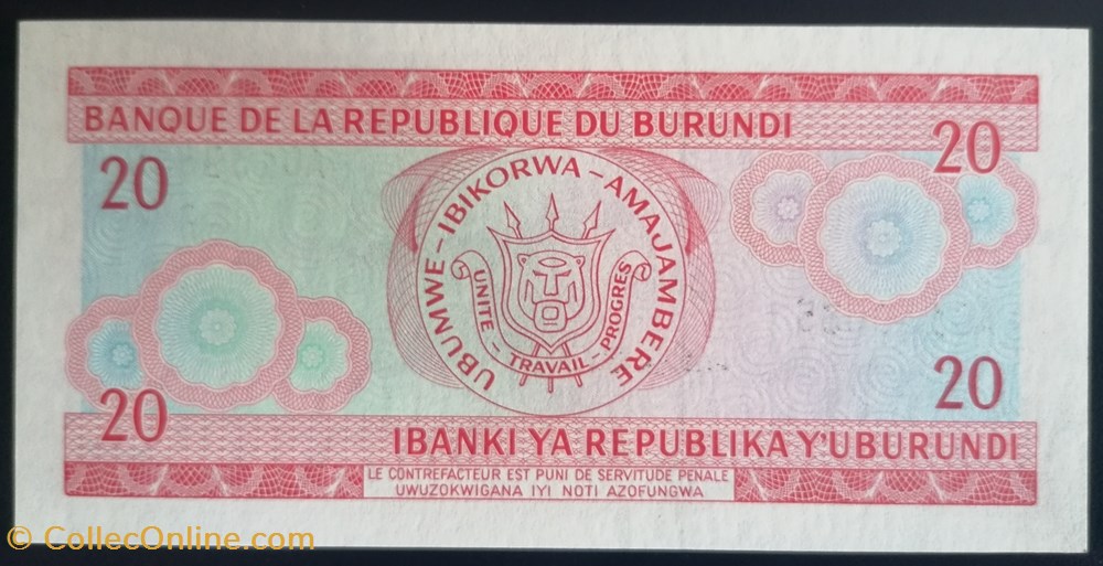 billet afrique burundi p 027a 1 20 francs 1977