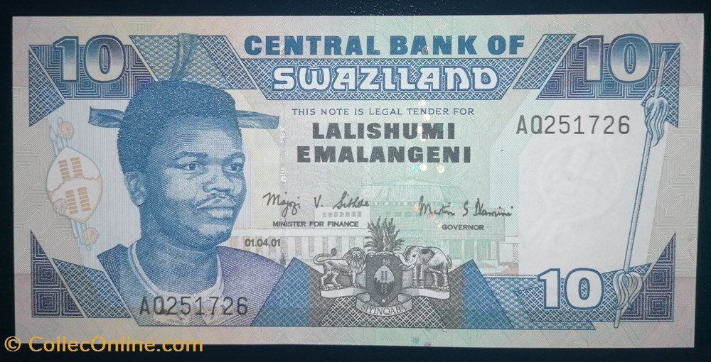 billets afrique swaziland p 029 10 emalangeni 2001