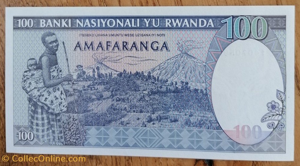 Rwanda P-019a 100 francs 1989 billet afrique rwandum rwanda p 019a 100 francs 1989