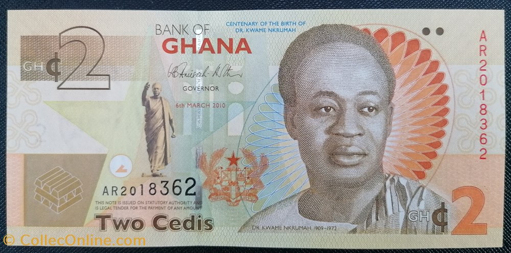 Ghana P-037Аa -2 Cedis 2010 billets afrique ghana p 037 a 2 cedis 2010