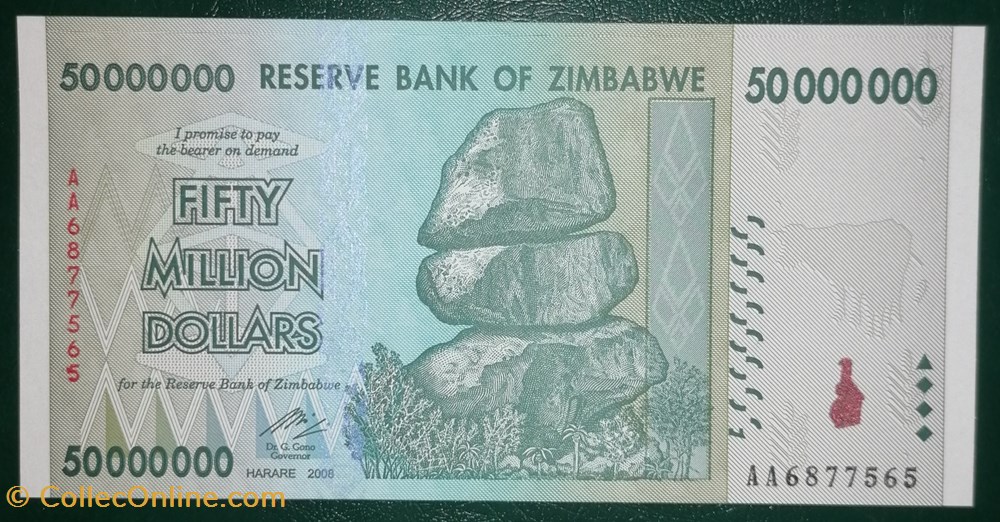 billet afrique zimbabwe p 079a 50 million dollars 2008
