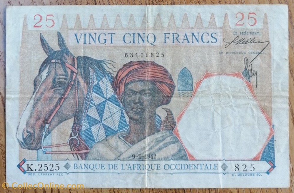 Afrique occidentale française P-027a.1 25 francs 1942 billets ouest afrique occidentale francaise p 027a 1 25 francs 1942