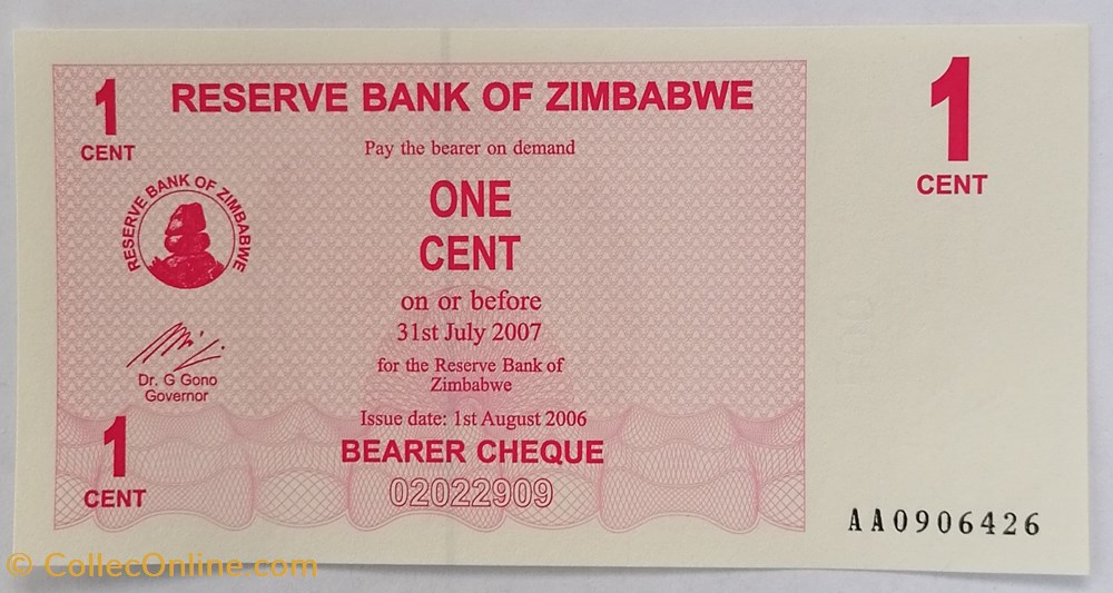 billet afrique zimbabwe p 033 1 cent 2006