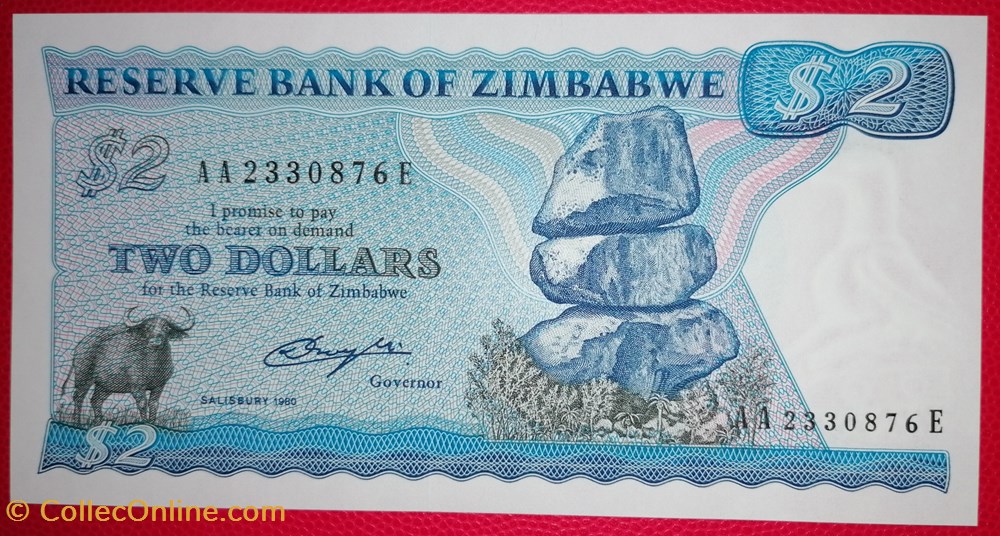 billets afrique zimbabwe p 001a 2 dollars 1980