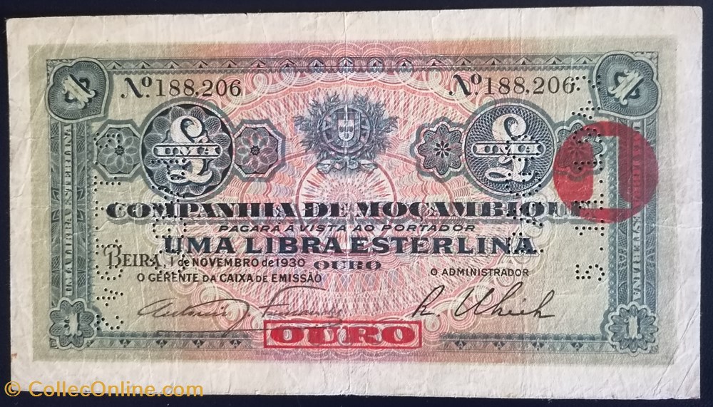 Mozambique P.R24 1 libra Beira 1930 billet afrique mozambique p r24 1 libra beira 1930