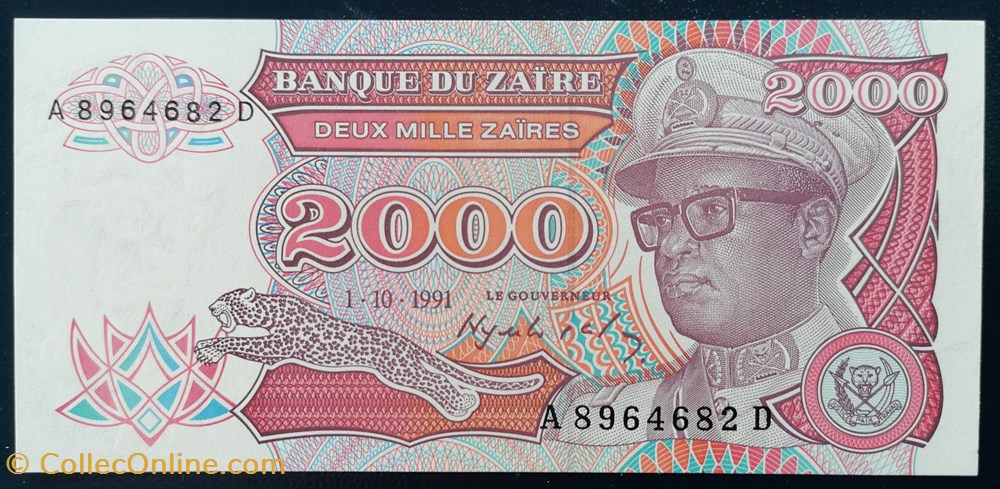 billet afrique zaire p 036 2 000 zaires 1991