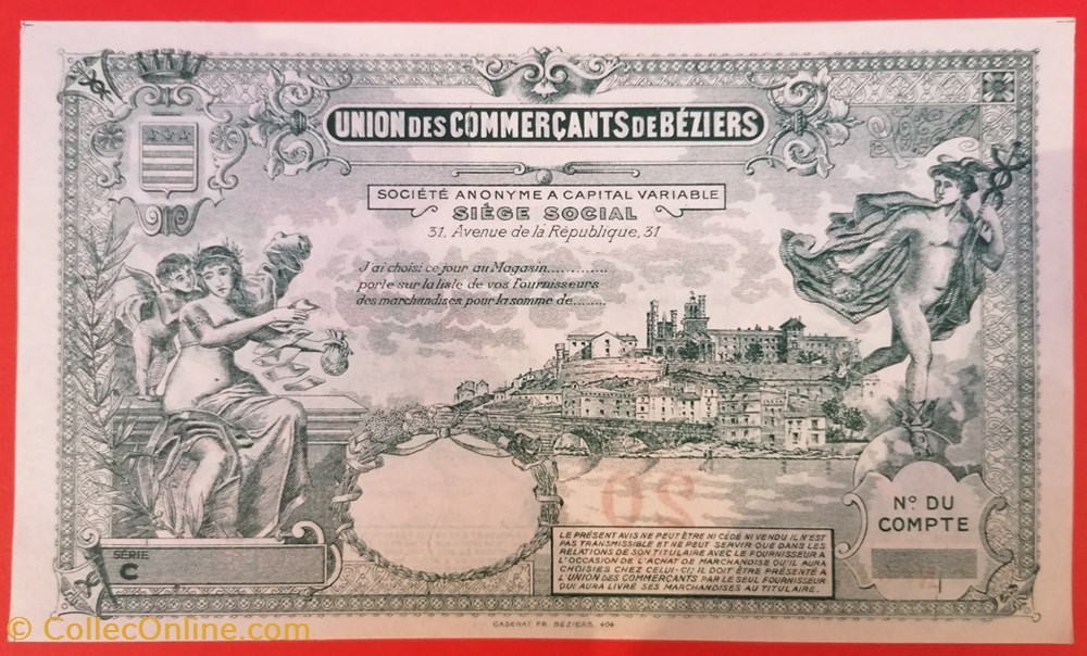 Béziers Union des commerçants 20 francs billets europe france beziers union des commercants 20 francs