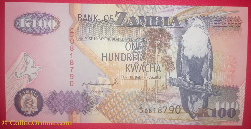 Zambie P-038a 100 Kwacha 1992 billets afrique zambie p 038a 100 kwacha 1992