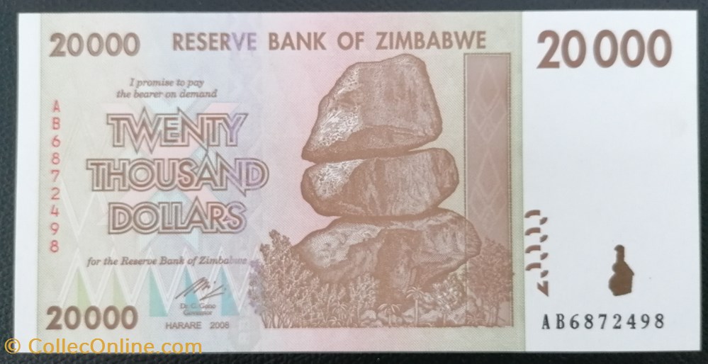 billet afrique zimbabwe p 073 20 000 dollars 2008